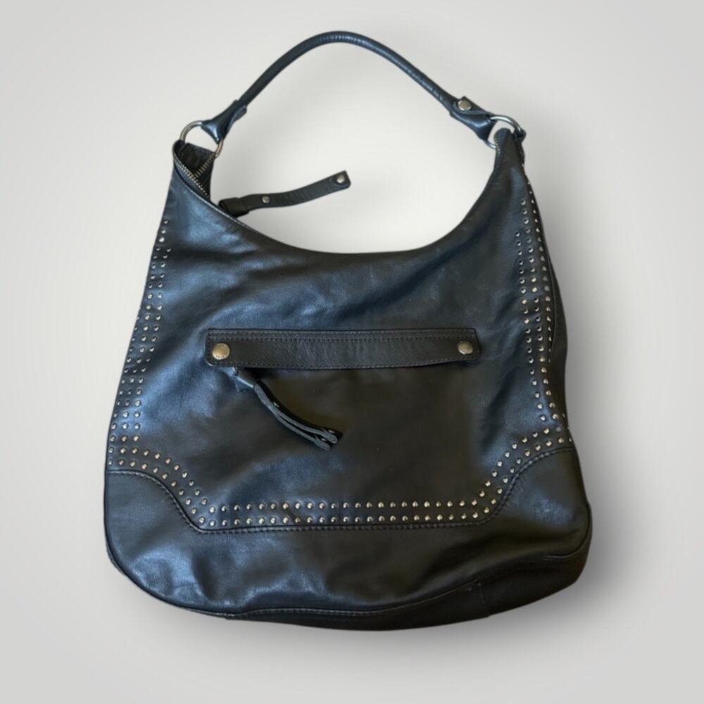 Frye Melissa Black Studded Hobo Bag Leather